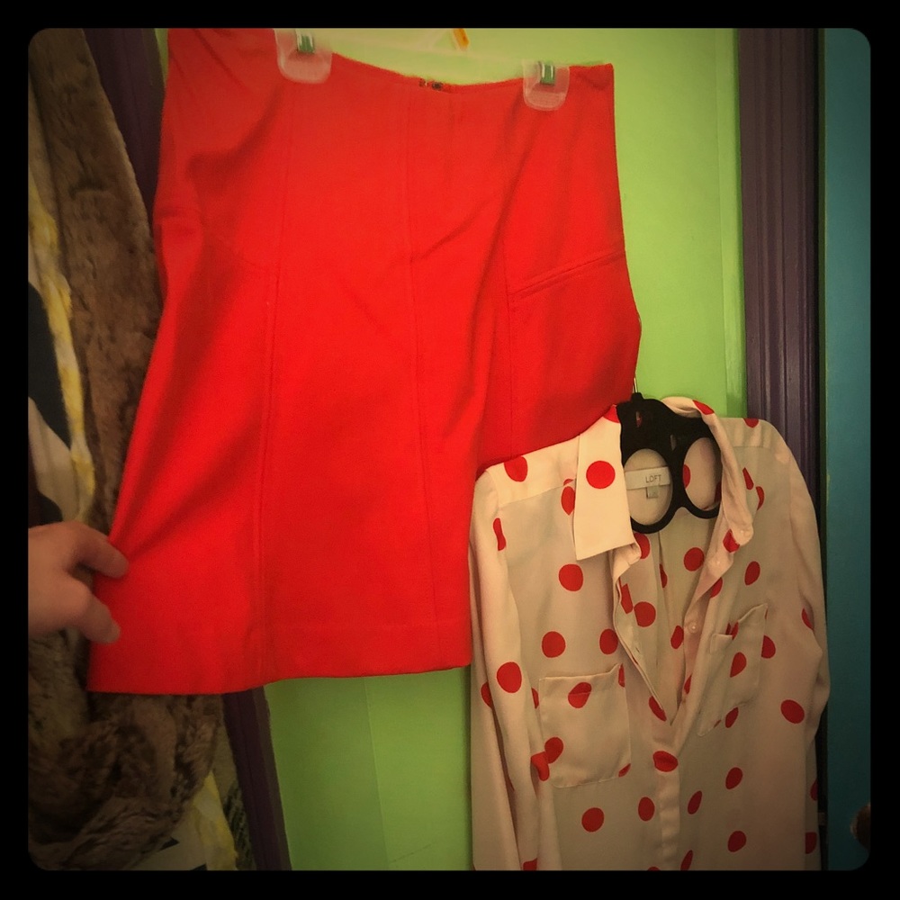 Loft a line flippy orange/red skirt